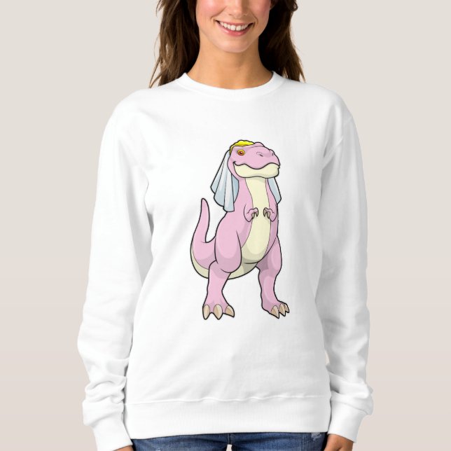 Dinosaur som brud på bröllop med slöja t shirt (Framsida)