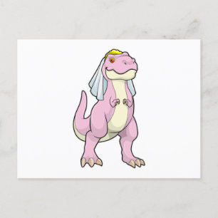 Dinosaur som brud på bröllop med slöja vykort