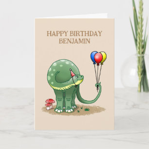 Dinosaur som håller ballonger födelsedag kort