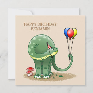 Dinosaur som håller ballonger födelsedag kort