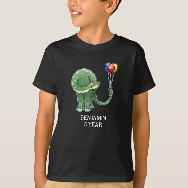 Dinosaur som håller ballonger födelsedag t shirt (Framsida)