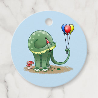 Dinosaur som håller ballonger gåvor etiketter