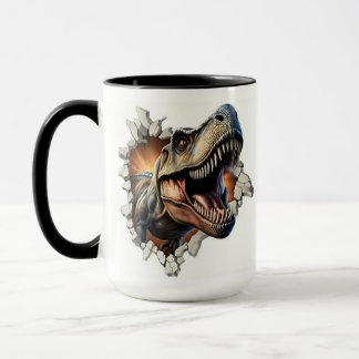 Dinosaur som kommer ut ur en sprucken vägg mugg