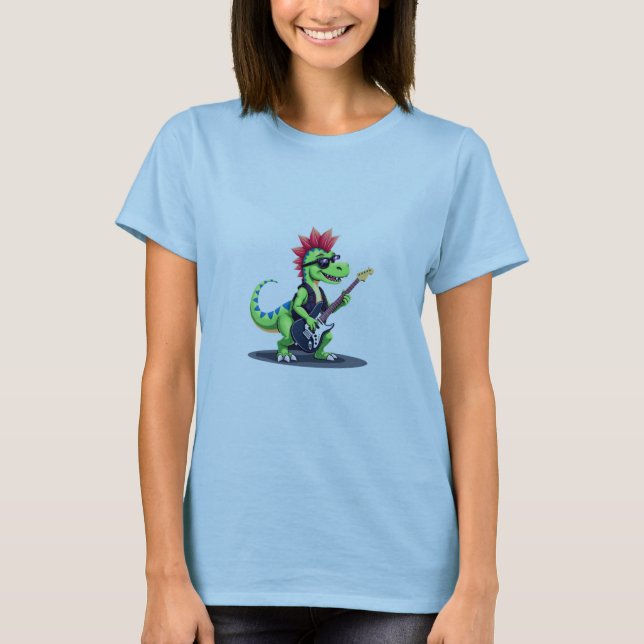 Dinosaur som spelar elektrisk gitarr t shirt (Framsida)