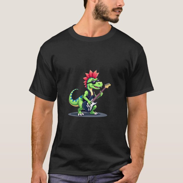 Dinosaur som spelar elektrisk gitarr t shirt (Framsida)