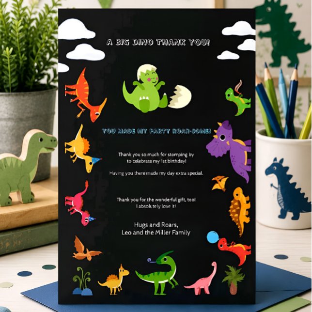 Dinosaur / Söt Dino Pojke Födelsedag Tack  Kort (Skapare uppladdad)