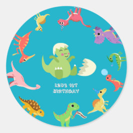 Dinosaur / Söt Dino Pojkfödelsedag Runt Klistermärke