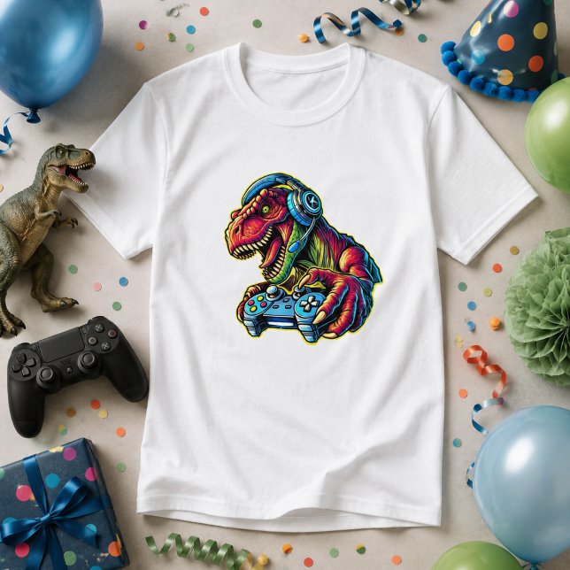 Dinosaur-spel Födelsedagsfest T Shirt (Video Game Dinosaur Gaming Birthday Party T-Shirt)