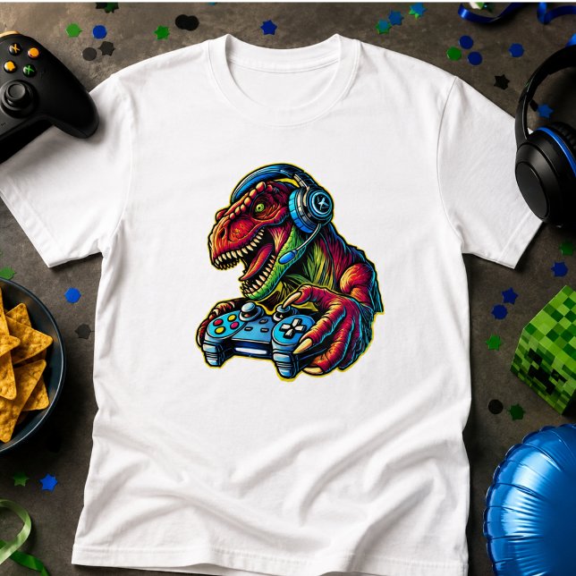Dinosaur-spel Födelsedagsfest T Shirt (Video Game Dinosaur Gaming Birthday Party T-Shirt)
