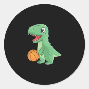 Dinosaur spelar basketboll runt klistermärke