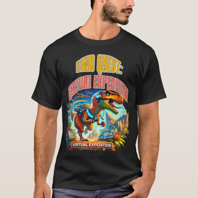 Dinosaur spelar videospel - Dino Quest Virtuell T Shirt (Framsida)