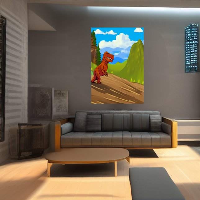 Dinosaur springer ner i backe | AI Art Poster (Skapare uppladdad)