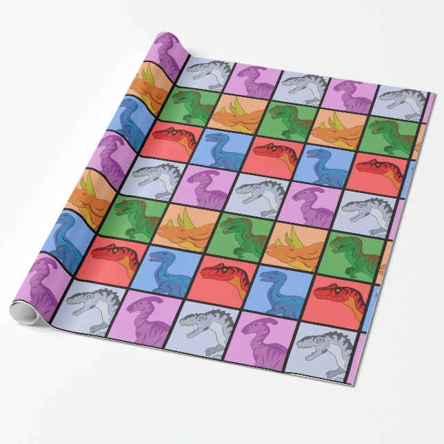Dinosaur Squares Presentpapper (Utrullad)