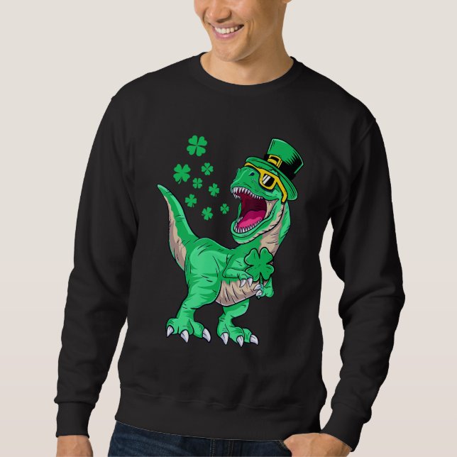 Dinosaur St patricks day Boys Småbarn Kids Irish Lång Ärmad Tröja (Framsida)