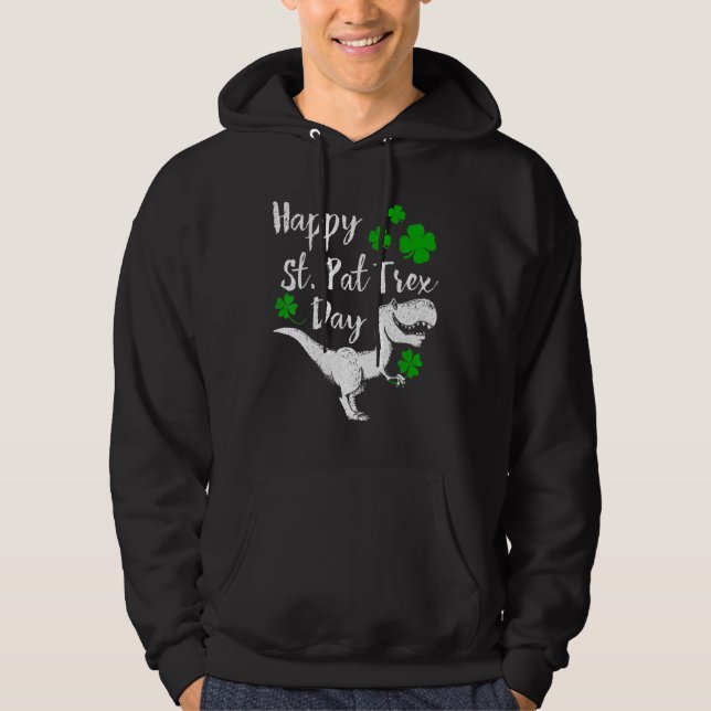 Dinosaur St. Patrick's Day i lycklig Hoodie (Framsida)