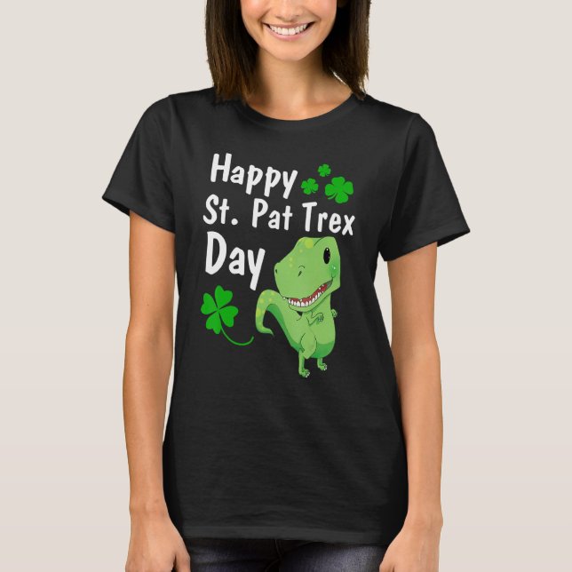Dinosaur St. Patrick's Day i lycklig T Shirt (Framsida)