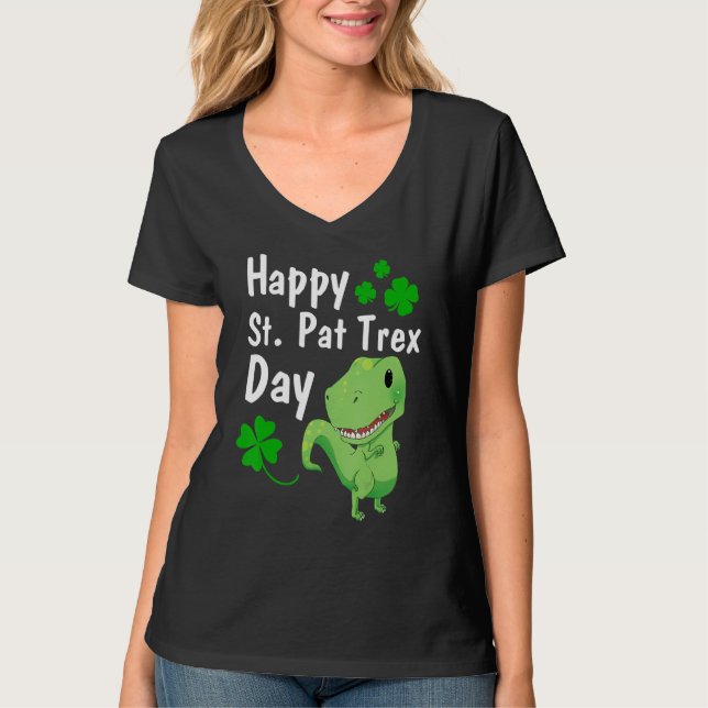 Dinosaur St. Patrick's Day i lycklig T Shirt (Framsida)
