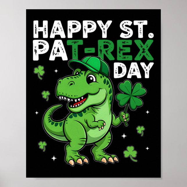 Dinosaur St Patricks Day Lucky Shamrock Irländska  Poster (Framsidan)