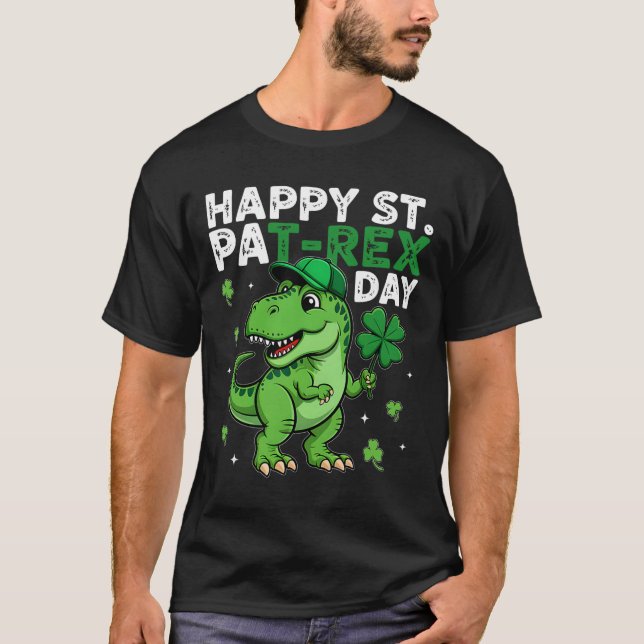 Dinosaur St Patricks Day Lucky Shamrock Irländska  T Shirt (Framsida)