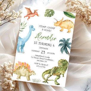 Dinosaur Stamp Chomp Ryta Födelsedagsfest Inbjudningar