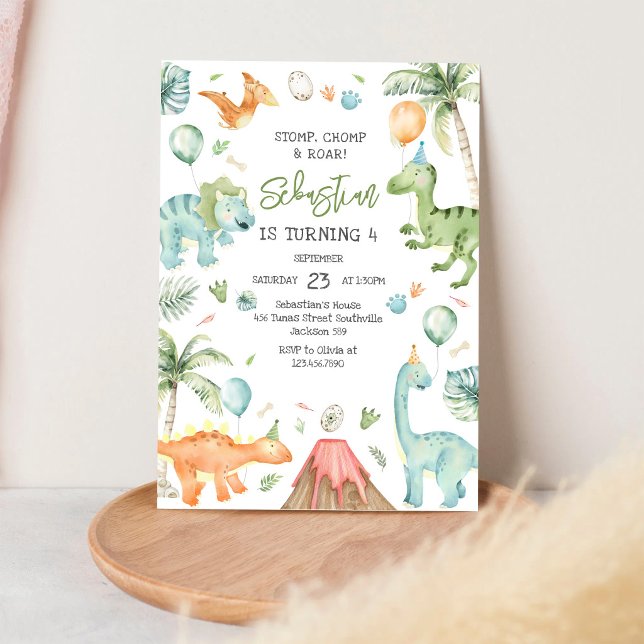 Dinosaur Stamp Tramp Rop Födelsedagsfest Inbjudningar (Skapare uppladdad)