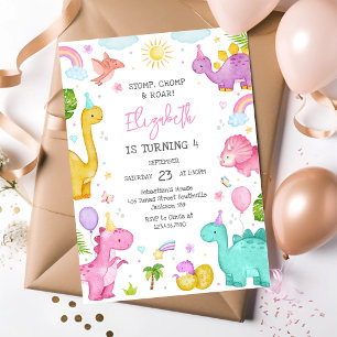 Dinosaur Stamp Tramp Rop Födelsedagsfest Inbjudningar