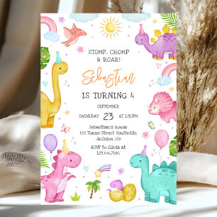 Dinosaur Stamp Tramp Ropa Födelsedagsfest Inbjudningar