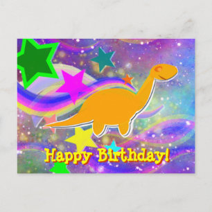 Dinosaur Stars & Swirls Grattis på födelsedagen vy Vykort