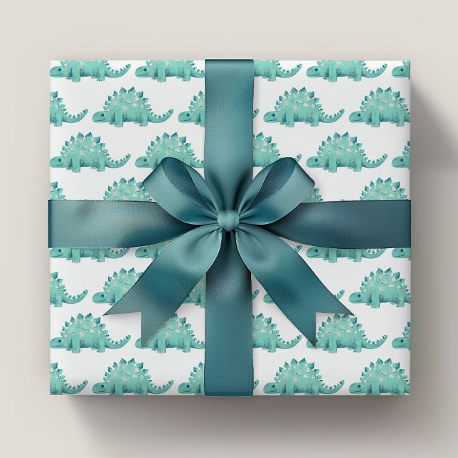 Dinosaur Stegosaurus Barns födelsedag Presentpapper (Kids stegosaurus green dinosaur wrapping paper rolls.  Matching items available.)