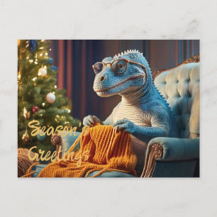 Dinosaur stickande God jul Helg Vykort