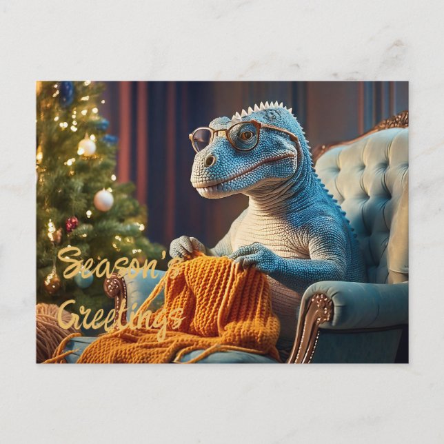 Dinosaur stickande God jul Helg Vykort (Framsida)