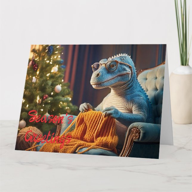 Dinosaur stickande God jul Kort (Framsida)
