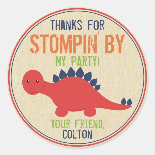 Dinosaur Stickers Runt Klistermärke (Framsida)