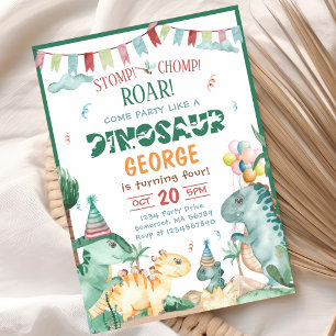 Dinosaur stomp Chomp och Roar T-Rex Födelsedagsfes Inbjudningar
