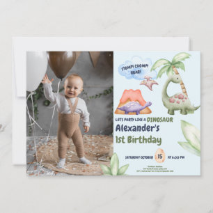 Dinosaur Stomp Chomp Rawr 1:a födelsedag Party Boy Inbjudningar