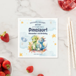 Dinosaur Stomp Chomp Rawr 1:a födelsedag Party Boy Pappersservett