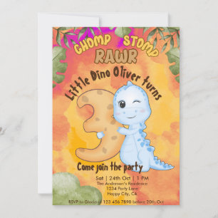 Dinosaur Stomp Chomp Rawr 3-årsfest Inbjudningar