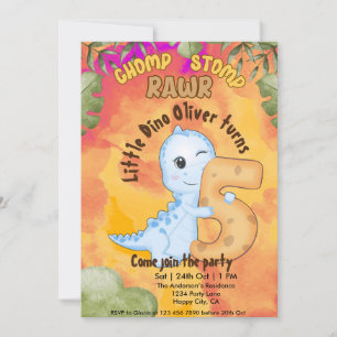 Dinosaur Stomp Chomp Rawr 5:e födelsedagsfesten Inbjudningar