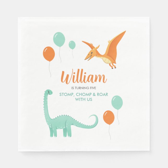 Dinosaur Stomp Chomp Rawr Födelsedagsfest Boy Pappersservett (Framsidan)