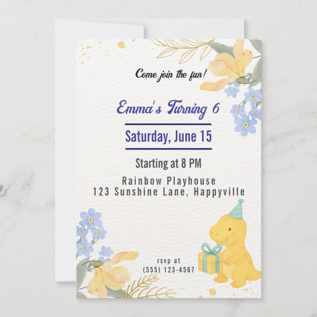 Dinosaur Stomp Chomp Rawr Girl Födelsedagsfest Inbjudningar (Framsida)