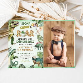 Dinosaur Stomp Chomp Roar 1:a födelsedag Party Pho Inbjudningar