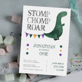 Dinosaur Stomp Chomp Roar 1:a födelsedagen Party Inbjudningar