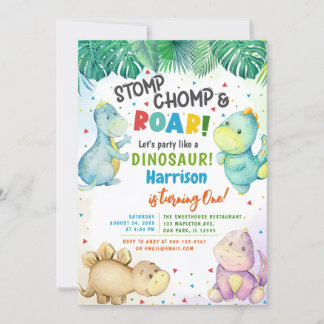 Dinosaur Stomp Chomp & Roar! 1:a födelsedagspojken Inbjudningar