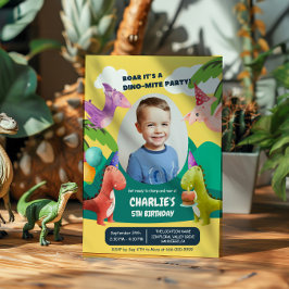 Dinosaur Stomp Chomp Roar Födelsedagsfest Photo Inbjudningar