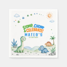 Dinosaur Stomp Chomp Watercolor 1-årsdag Pappersse