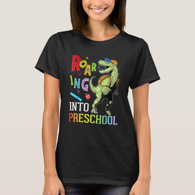 Dinosaur Student som går in i Preschool första dag T Shirt (Framsida)