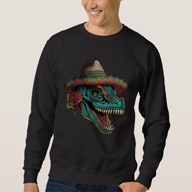 Dinosaur Sugar Skull Sombrero Mexican Cinco de may Lång Ärmad Tröja (Framsida)
