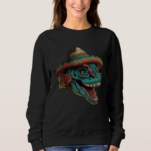 Dinosaur Sugar Skull Sombrero Mexican Cinco de may T Shirt (Framsida)