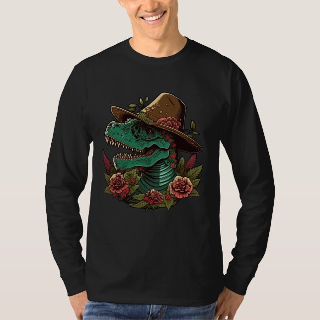 Dinosaur Sugar Skull With Sombrero Mexican Cinco d T Shirt (Framsida)