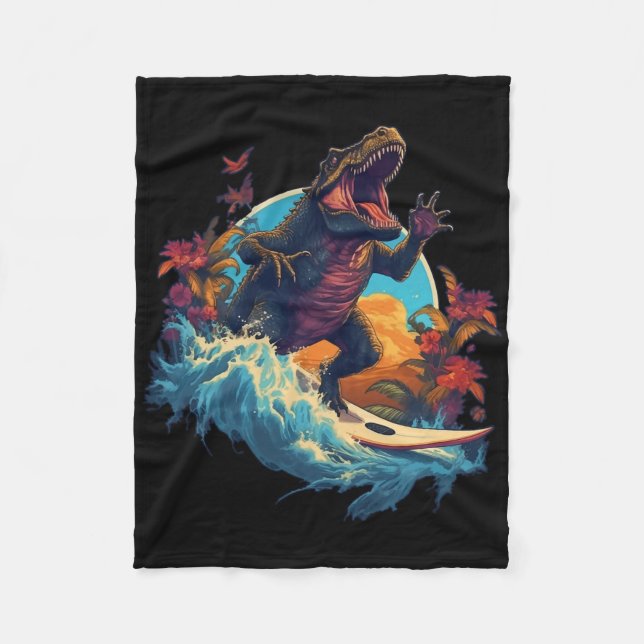 Dinosaur Surfbräda Strand Surfning Surfare Dinosau Fleecefilt (Framsidan)